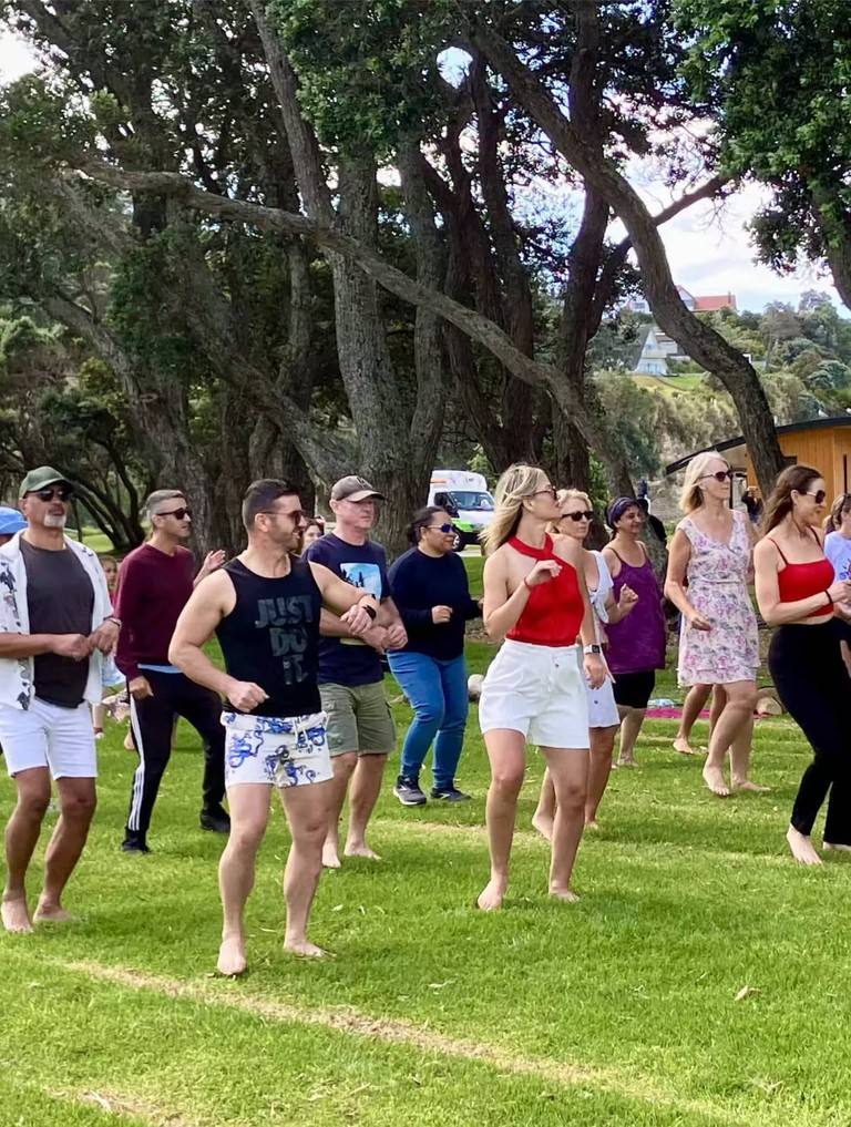 NSLD group class at an outdoor dance event in a park
